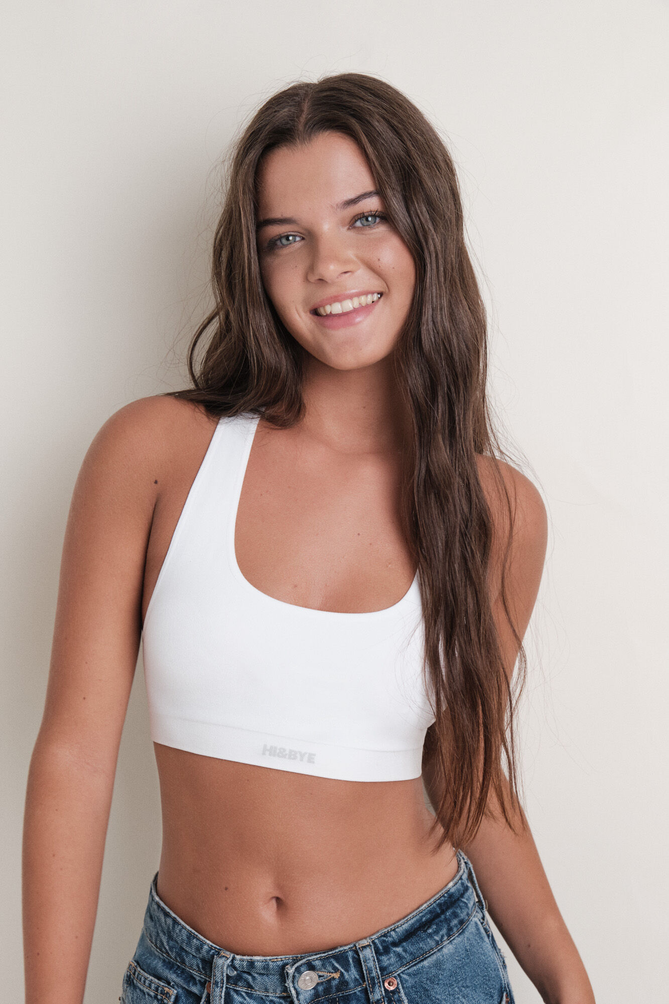 HI&BYE Top desportivo sem costura canelado branco