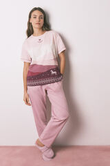 Women'secret Pijama comprido 100% algod&atilde;o com manga curtas rosa