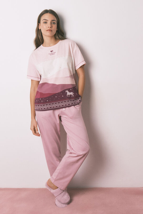 Women'secret Pijama comprido 100% algod&atilde;o com manga curtas rosa