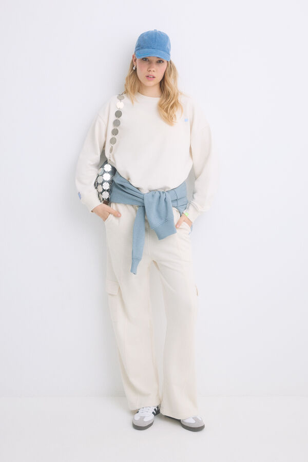 HI&BYE Sweatshirt de pel&uacute;cia em algod&atilde;o marfim bege