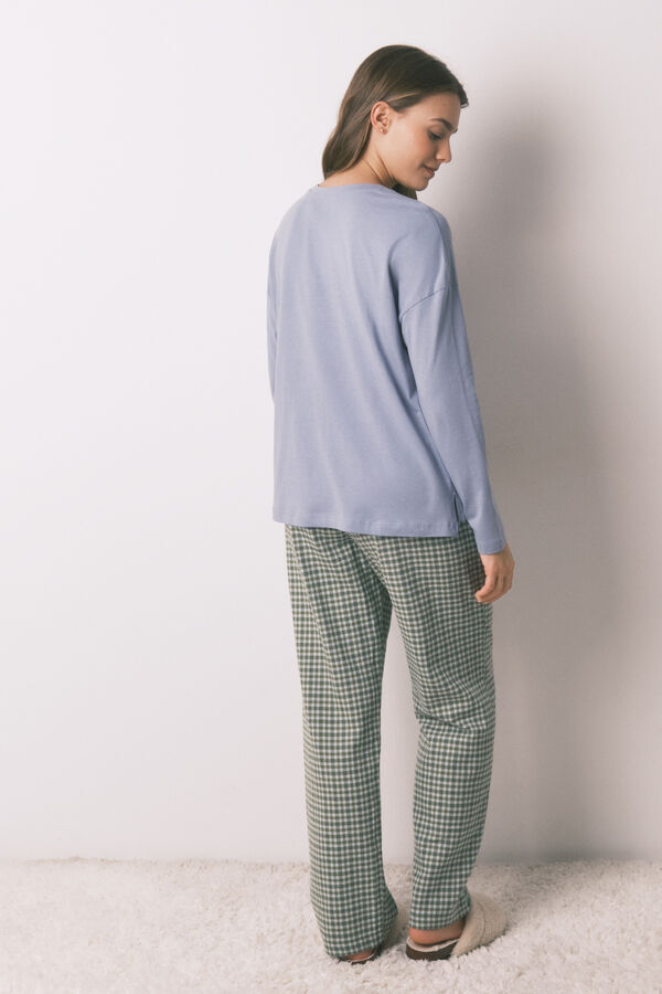 Women'secret Pijama largo algod&oacute;n pantal&oacute;n cuadros azul