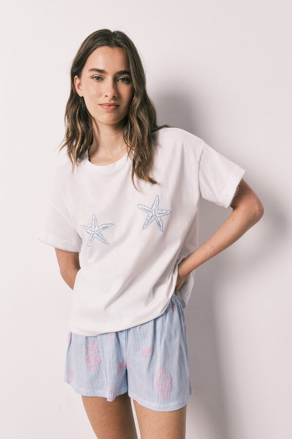Women'secret Pijama curto em algod&atilde;o Family Collection azul