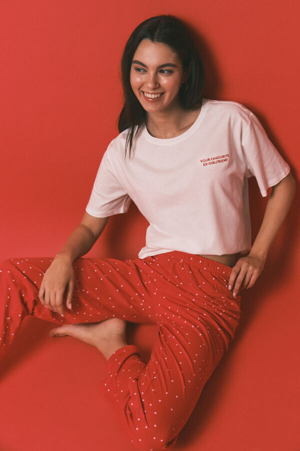HI&BYE Pijama comprido estampado em 100% algod&atilde;o branco bege
