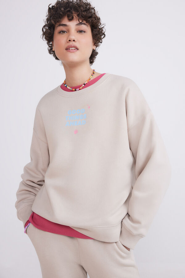 HI&BYE Sudadera felpa gris claro logo  gris