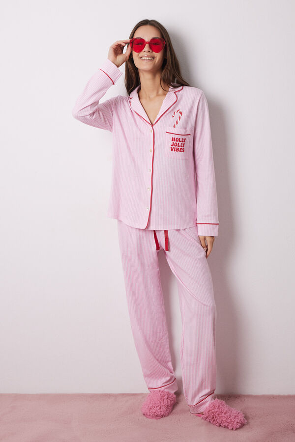 Women'secret Pijama camiseiro 100% algod&atilde;o riscas  rosa