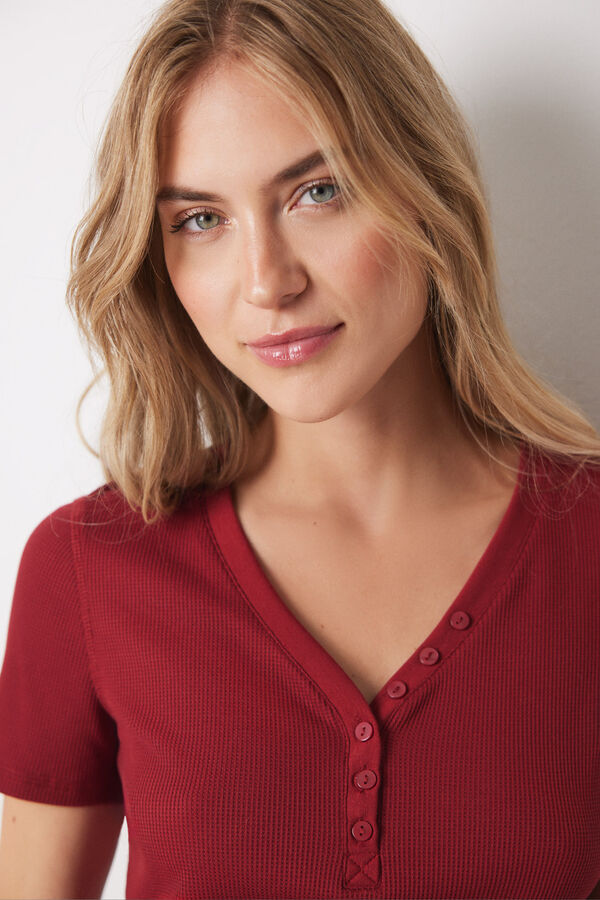 Women'secret Camiseta manga curta em tecido waffle vermelho vermelho