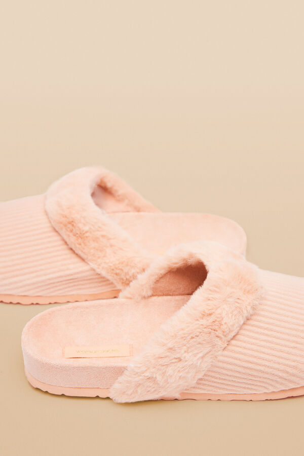 Women'secret Zapatillas casa zueco pana marr&oacute;n rosa