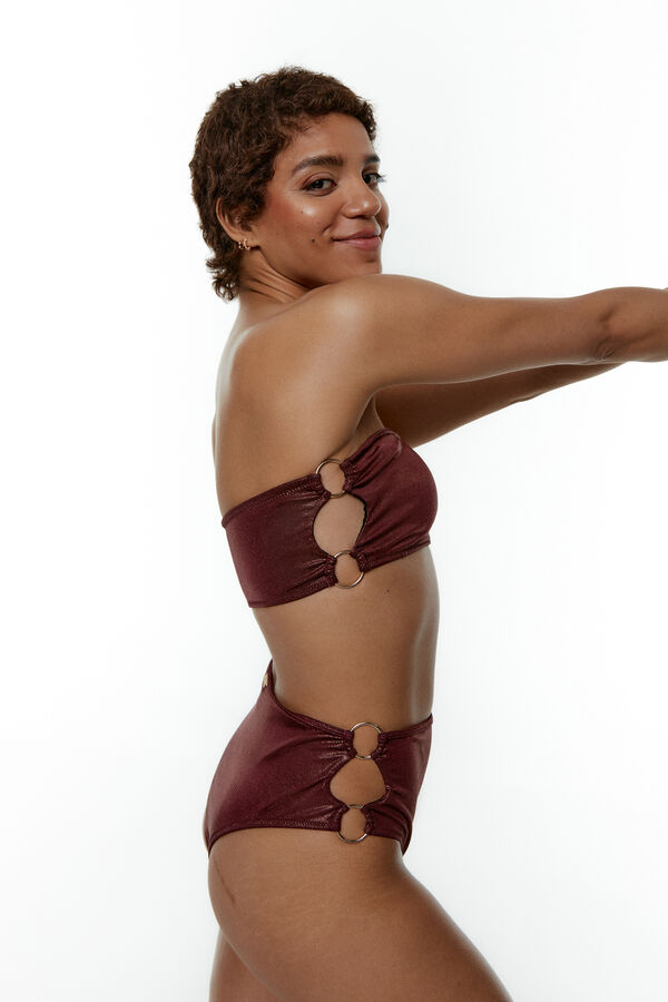 Black Limba Braga bikini brasile&ntilde;a de tiro alto efecto brillo Patty Copper marr&oacute;n