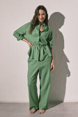 Women'secret Pantal&oacute;n largo lino verde verde