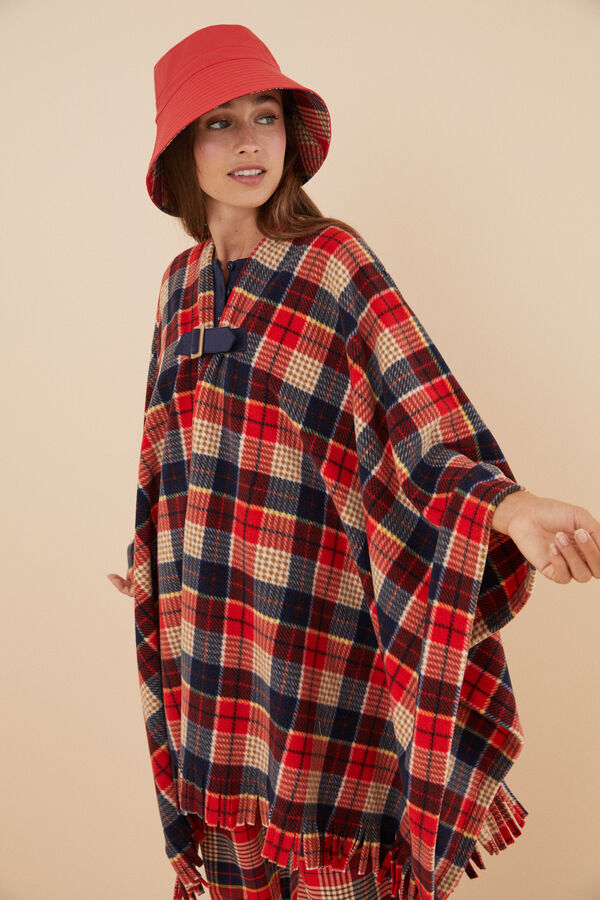 Women'secret Poncho capa polar cuadros estampado