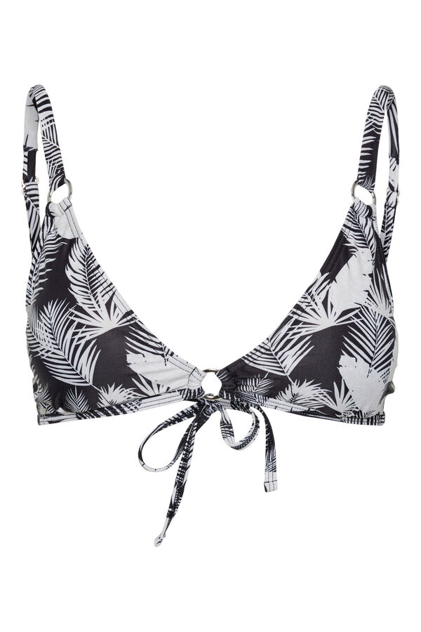 Pieces Top de bikini estampado con detalle aro en el escote gris