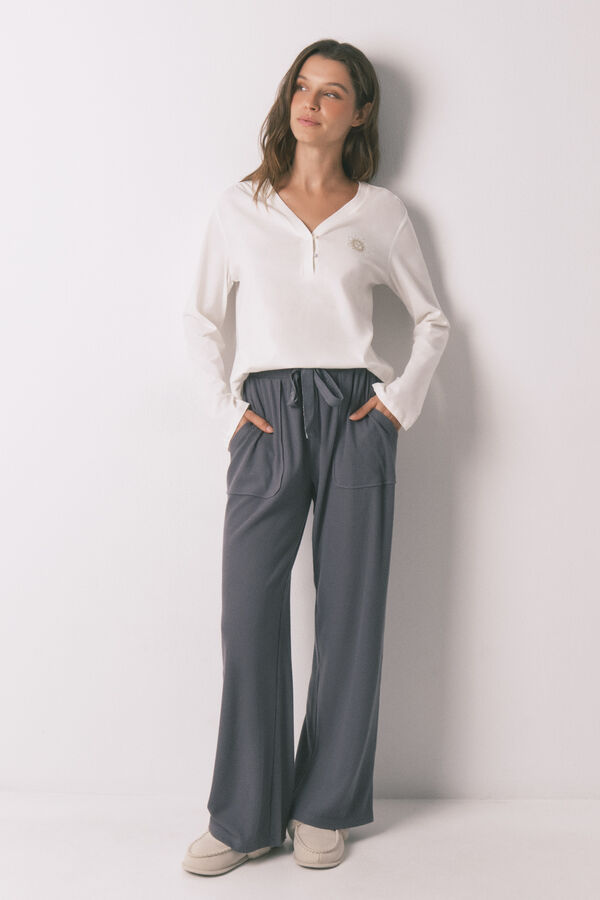 Women'secret Pantal&oacute;n largo polar suave textura gris gris