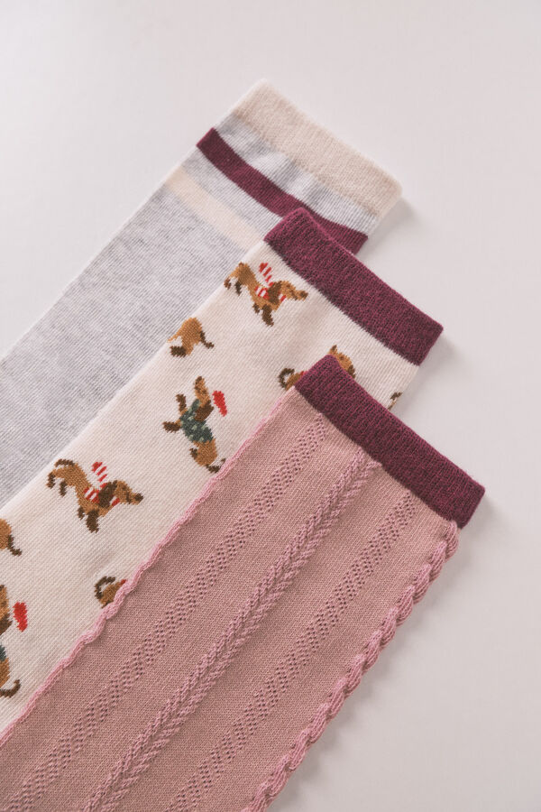 Women'secret Pack 3 calcetines largos algod&oacute;n perros salchichas  beige