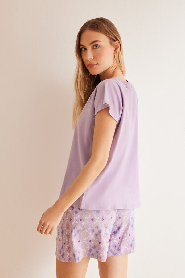 Women'secret Pijama 100% algod&oacute;n &eacute;tnico bordado morado/lila
