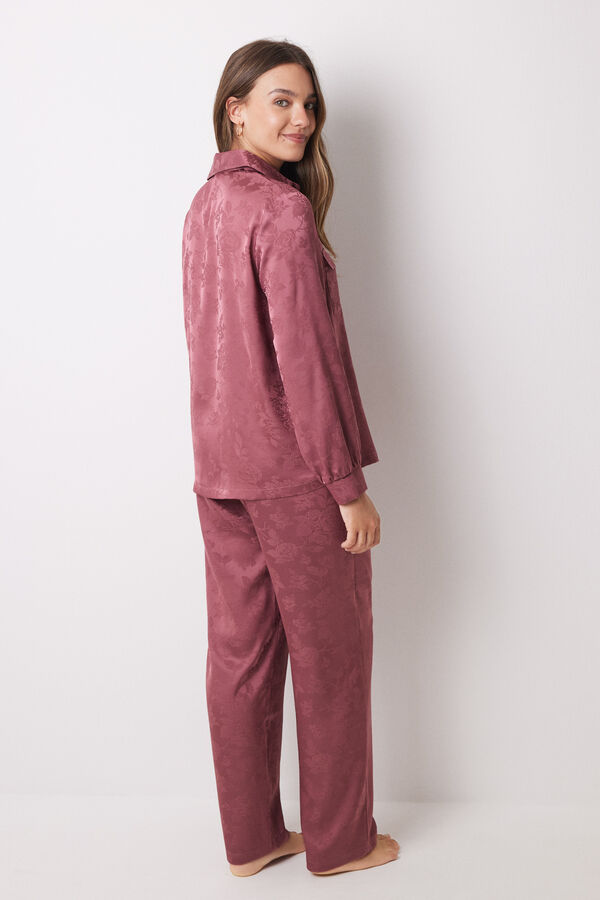 Women'secret Pijama camisero Jaquard satinado rosa rosa