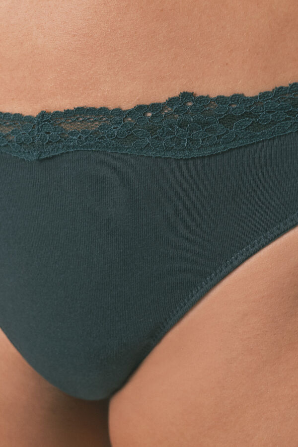 Women'secret Pacote de 2 tangas de algod&atilde;o verde com estampa branca caqui