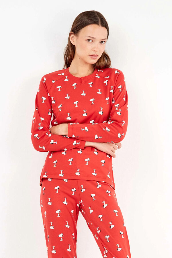 Gisela Conjunto pijama en punto interlock micro estampado Snoopy blanco
