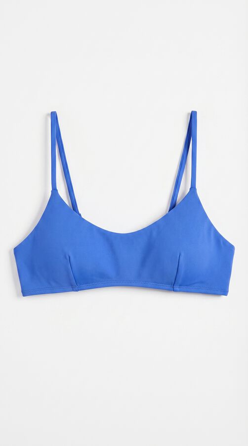 HI&BYE Top bikini escote recto liso azul estampado