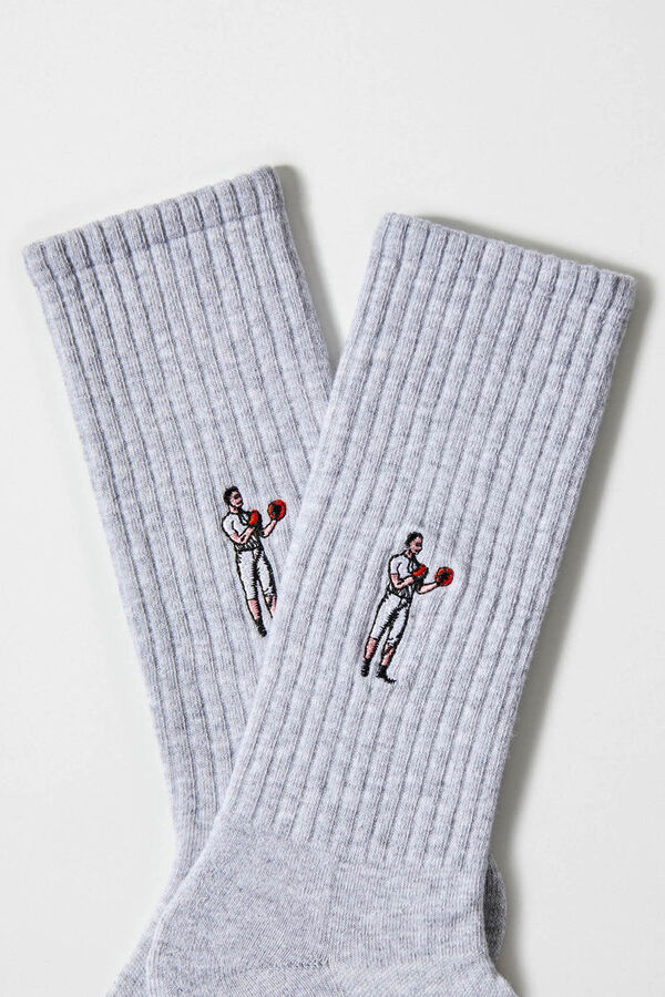 Besocks Calcetines altos print boxeador algodón orgánico gris blanco