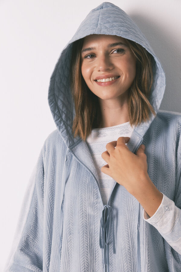 Women'secret Poncho corto polar relieve azul azul