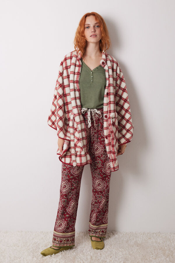 Women'secret Camiseta manga larga tejido waffle verde kaki