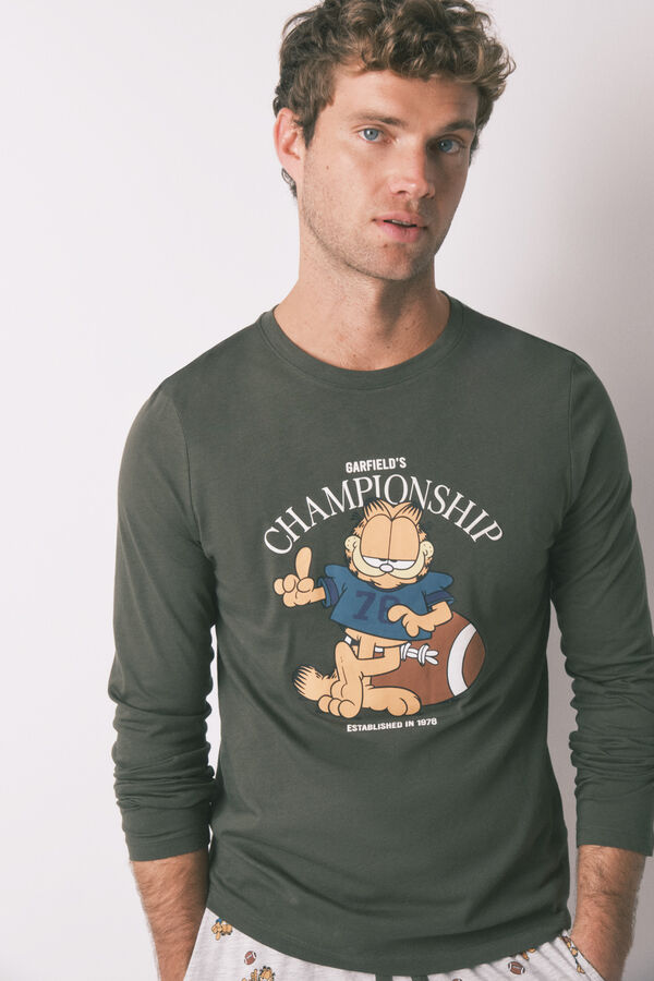 Women'secret Pijama largo hombre 100% algod&oacute;n "Garfield" kaki
