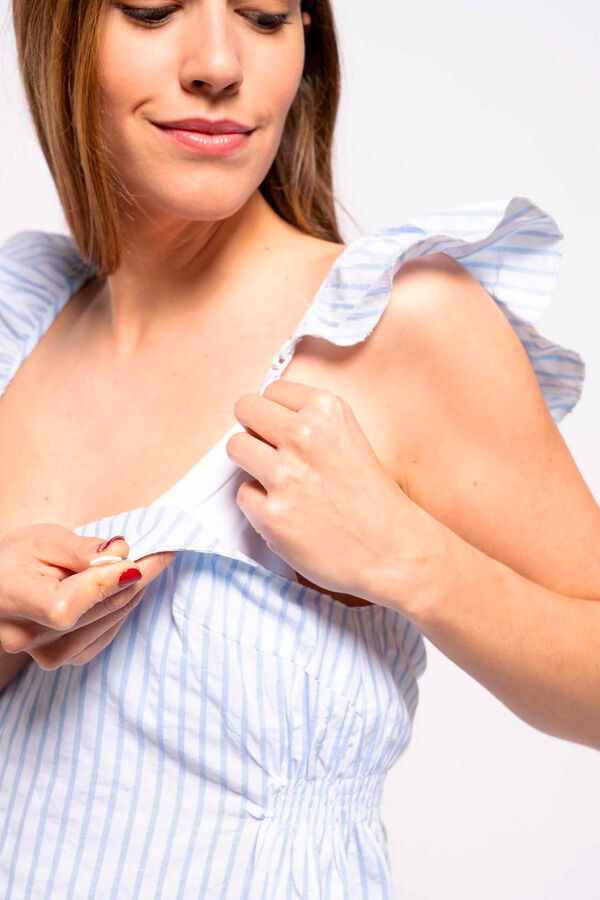 Ohma! Pack pijama de amamentação às riscas planas azul