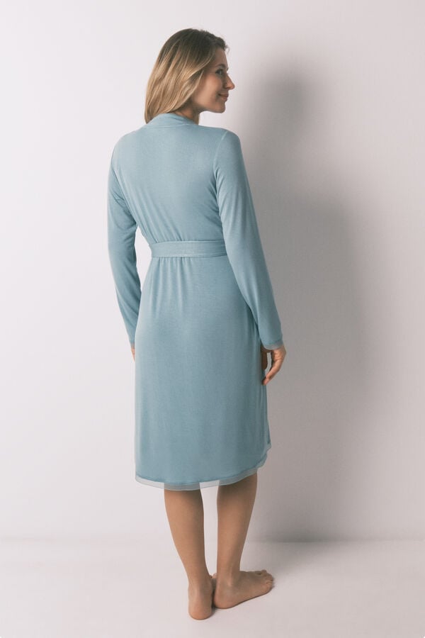 Women'secret Robe comprida maternity com cinto canelado verde verde