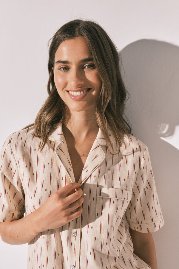 Women'secret Pijama largo camisero ikat marfil