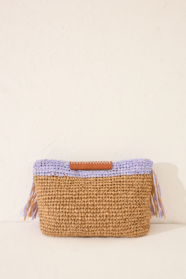 Women'secret Bolso mediano rafia flecos azul