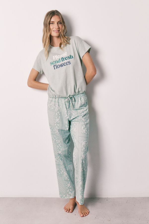 Women'secret Pijama comprido de manga curta em algod&atilde;o estampado bandana verde verde