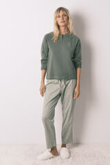 Women'secret Pijama largo algod&oacute;n pantal&oacute;n flores kaki