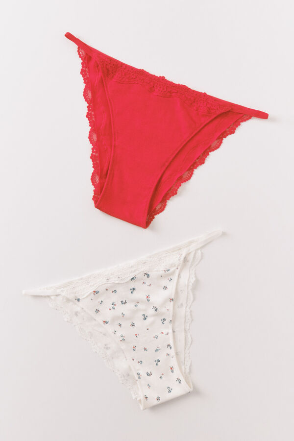 Women'secret Pack 2 bragas brasile&ntilde;as algod&oacute;n rojo y print blanco estampado