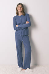 Women'secret Pijama comprido canal&eacute; com efeito brilho azul azul