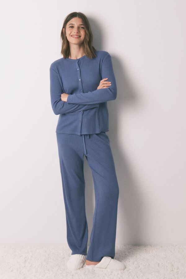 Women'secret Pijama comprido canal&eacute; com efeito brilho azul azul