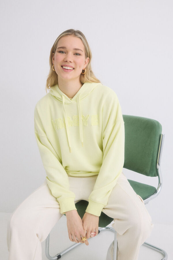 HI&BYE Sweatshirt de capuz de algod&atilde;o amarelo estampado