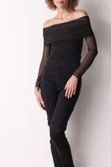 Cotonella Camiseta Cuello Drapeado Manga Larga negro