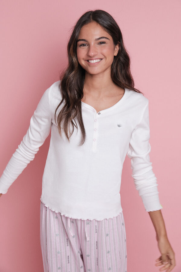HI&BYE Pijama comprido com riscas e logo  branco