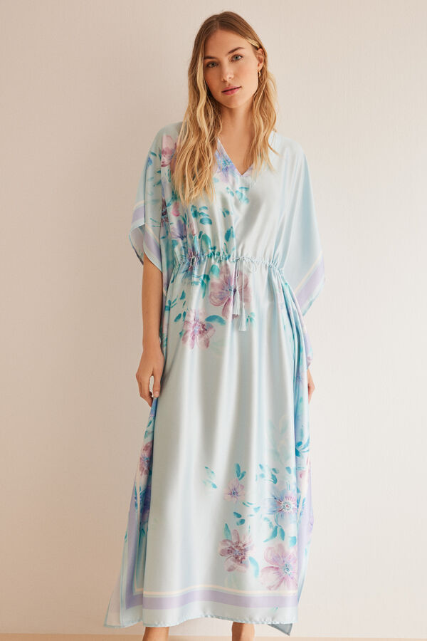 Women'secret Vestido caft&aacute;n sat&eacute;n flores estampado