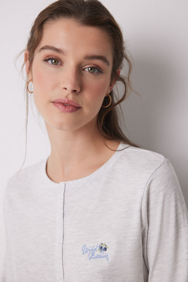 Women'secret Pijama largo 100% algod&oacute;n estampado flores gris