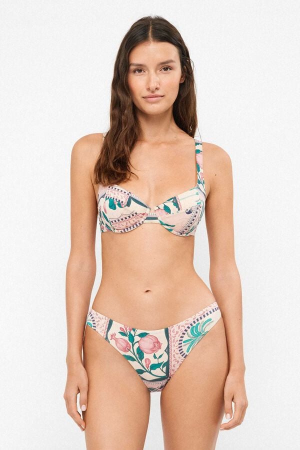 Gisela Cueca de biqu&iacute;ni estampado mosaico tropical branco