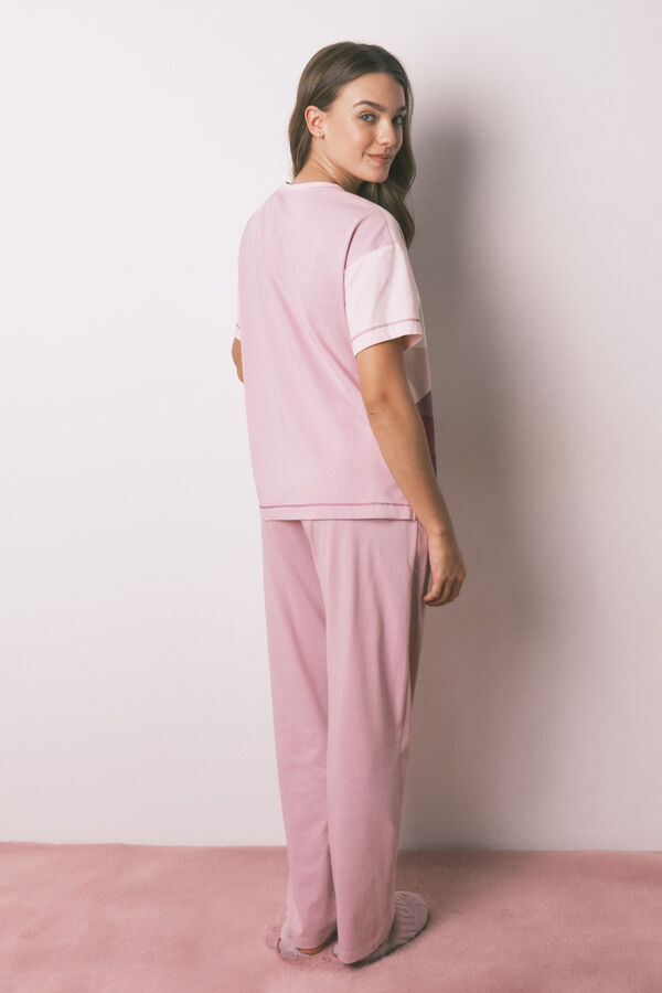 Women'secret Pijama comprido 100% algod&atilde;o com manga curtas rosa