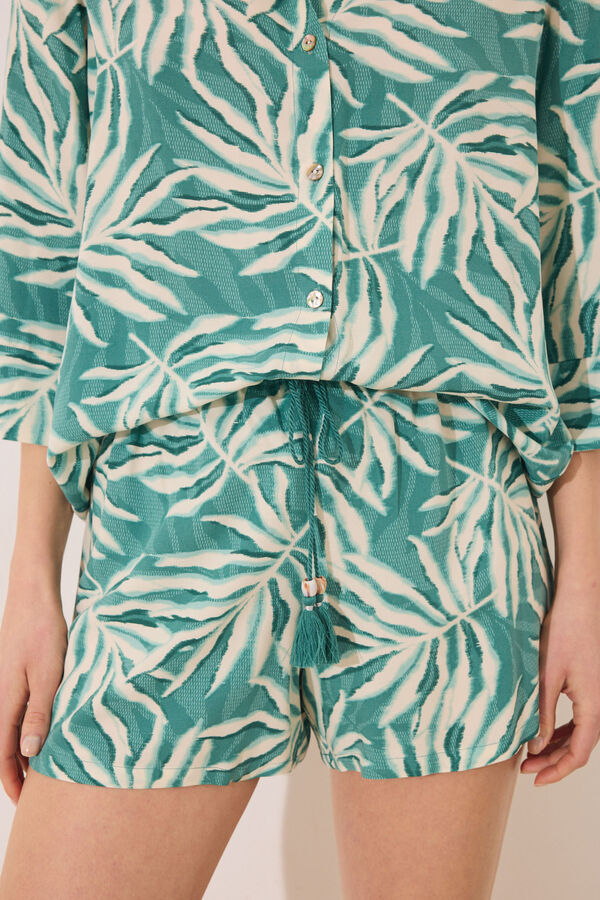 Women'secret Conjunto de blusa e cal&ccedil;a estampado de folhas verde