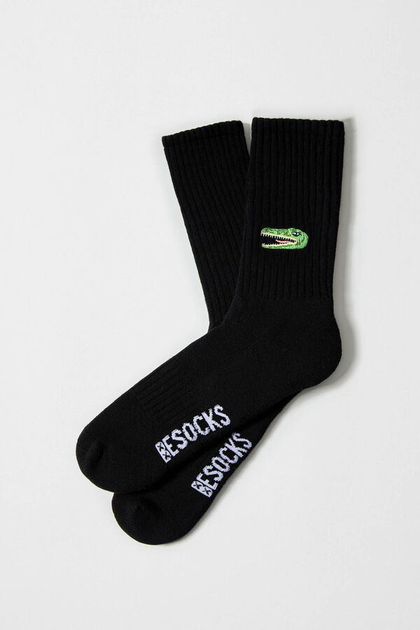 Besocks Calcetines altos print cocodrilo algodón orgánico negro gris