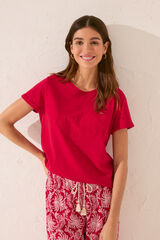 Women'secret Camiseta manga corta 100% algod&oacute;n rojo bordado rojo