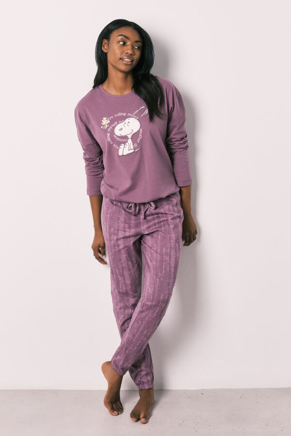 Women'secret Pijama largo morado algod&oacute;n Snoopy morado/lila