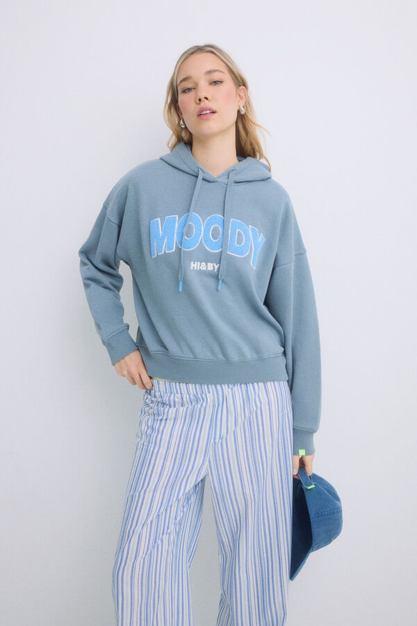 HI&BYE Sweatshirt de capuz de algod&atilde;o cinza cinzento