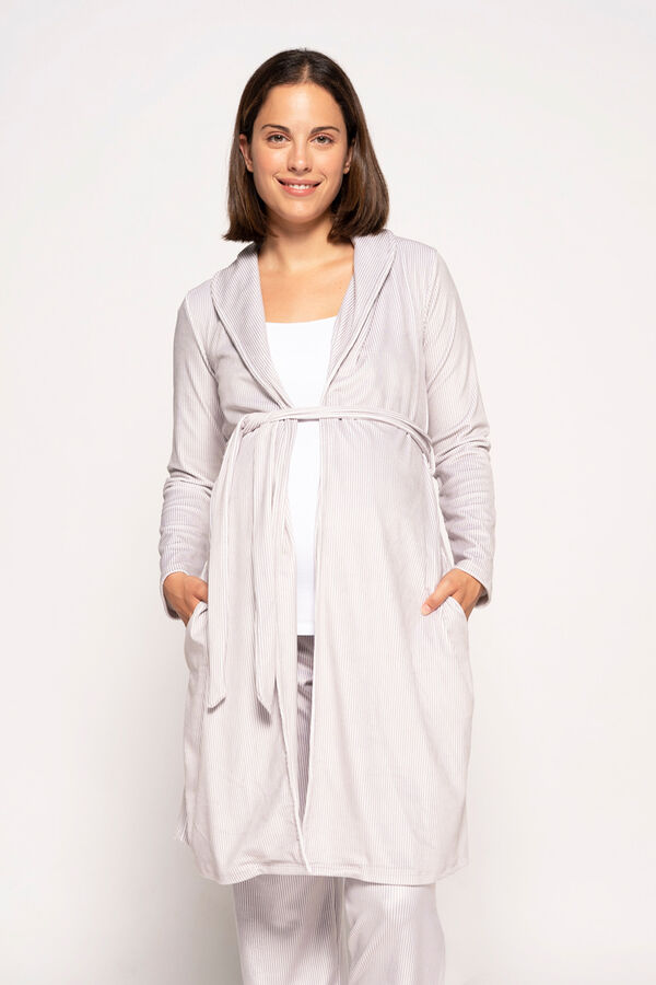 Womensecret Robe de velour estampado de riscas maternity cinzento