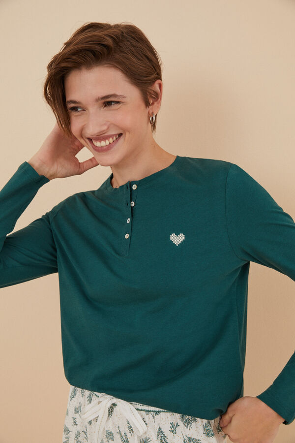 Women'secret Camiseta manga larga 100% algod&oacute;n verde verde