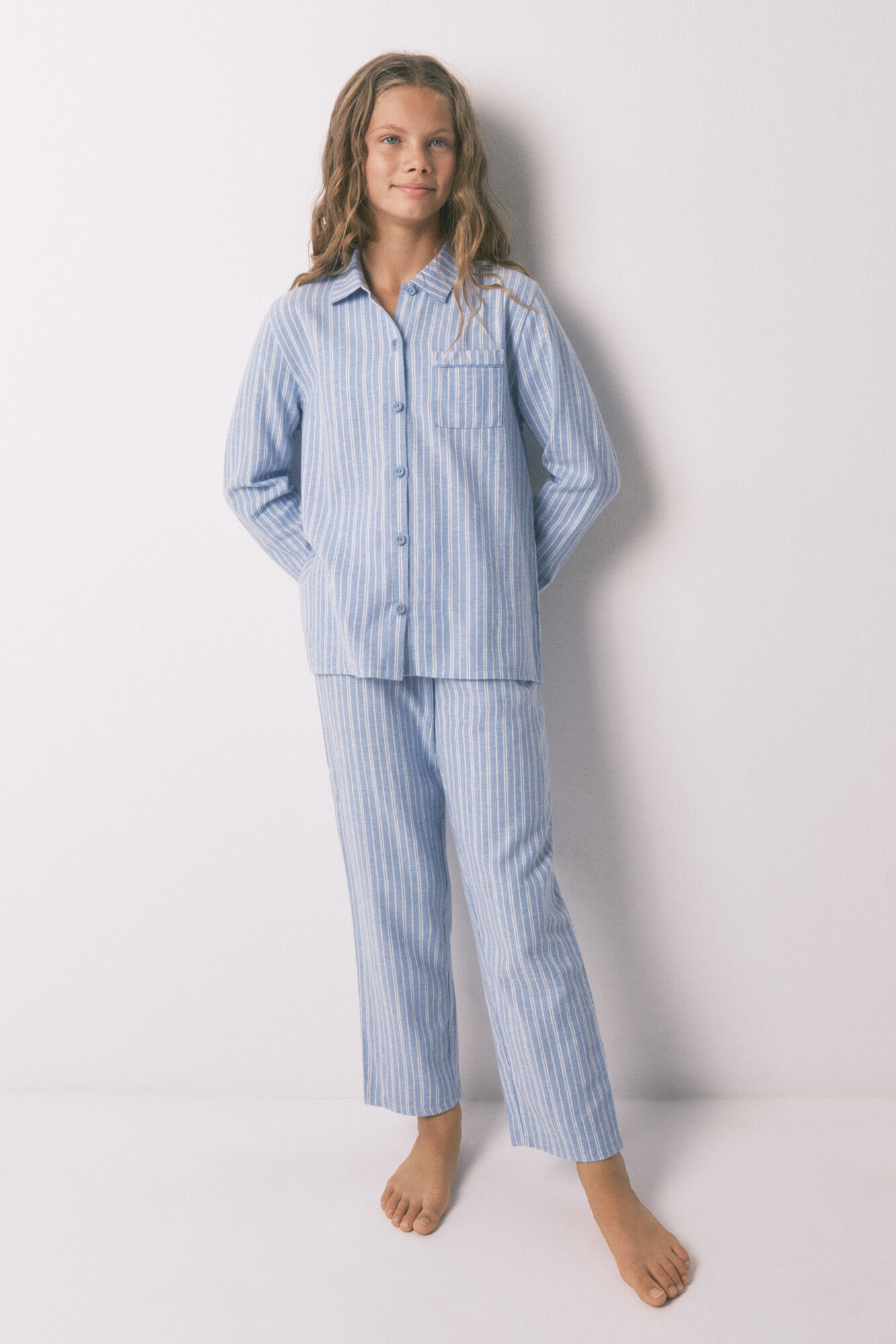 Women'secret Pijama infantil camisa &agrave;s riscas, 100% algod&atilde;o